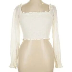 Aerie Smocked Long Sleeve Elegant Cream Women's Top Medium NWT